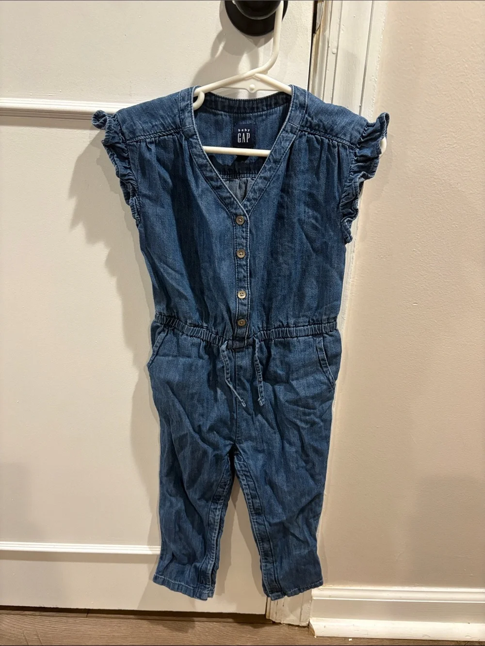 GAP Denim Blue Girls' Button-Front One-Piece Romper